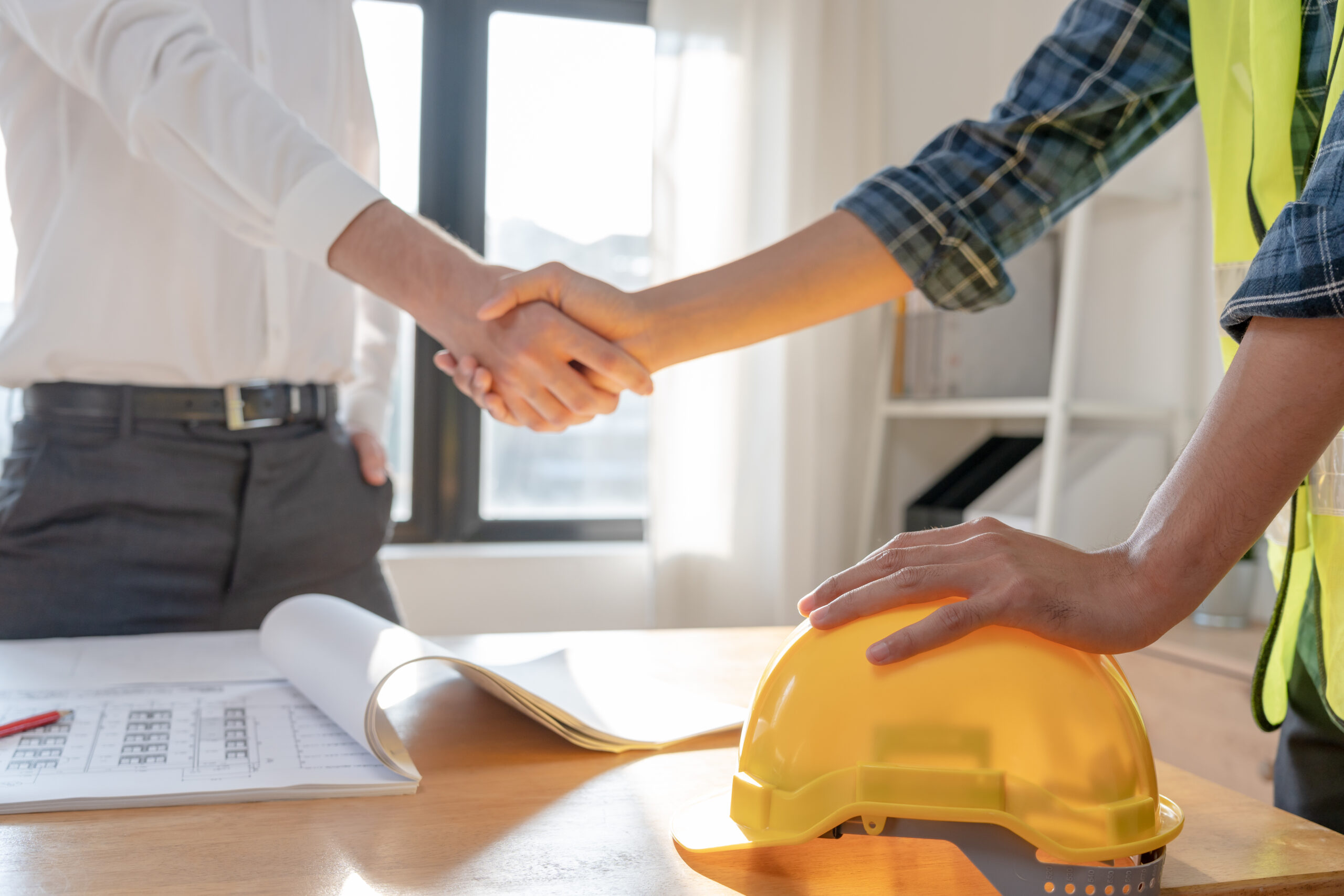 construction worker team hands shaking greeting start up plan ne